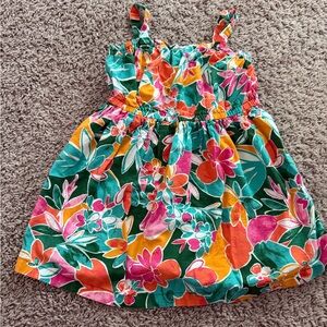 Preloved Carter's Green Floral Sundress with Pink & Orange Accents
